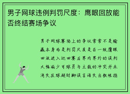 男子网球违例判罚尺度：鹰眼回放能否终结赛场争议